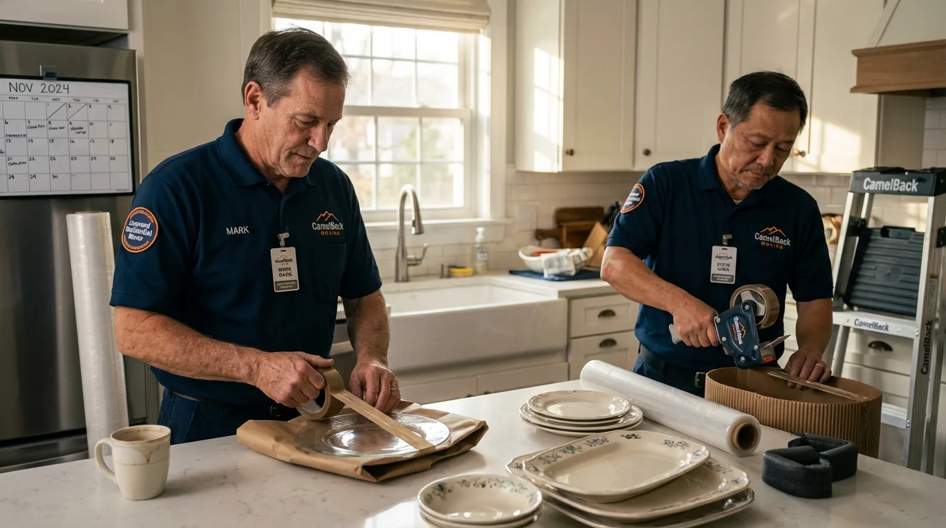 Professional crew packing kitchen dishware in Miami Beach, FL